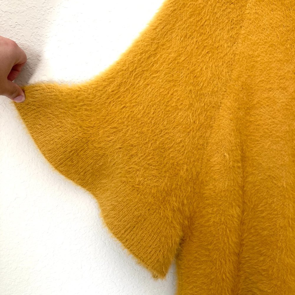 Boutique Ruffle Flounce Mustard Yellow Fuzzy Sweater Top_4